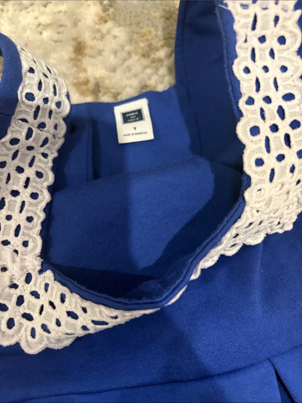Janie and Jack Royal Blue Sleeveless Dress with White Lace Neckline